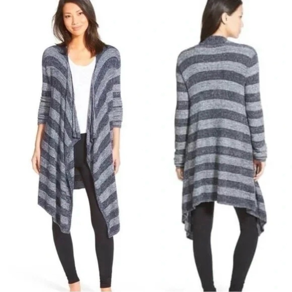 Barefoot Dreams CozyChic Lite Calypso Wrap Cardigan Grey‎ Striped Size Large/XL